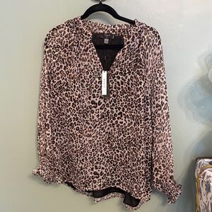 Tahari Animal Print V-Neck Blouse